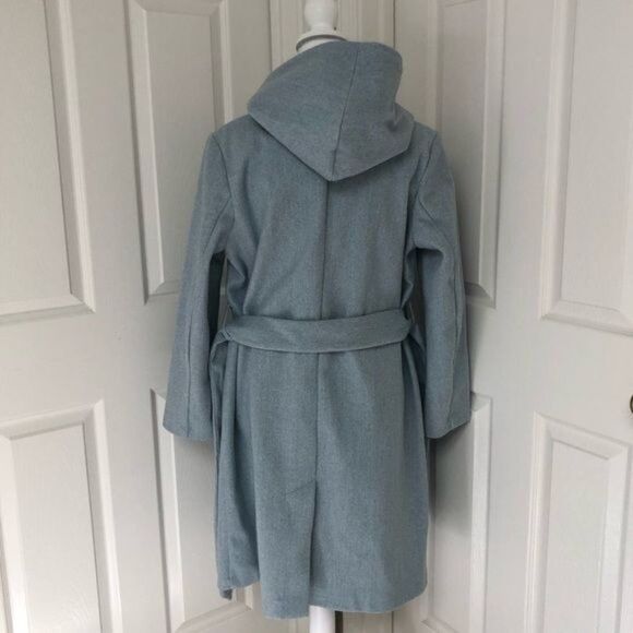 Zara Light Blue Hooded Belted Coat Small - Picture 6 of 8
